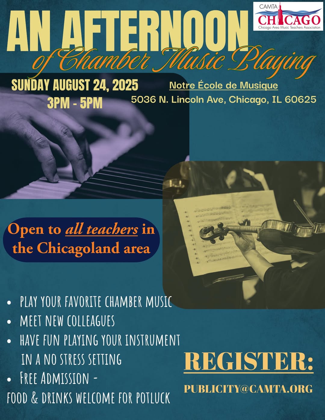 CAMTA Chamber Music Event – August 24 between 3pm-5pm